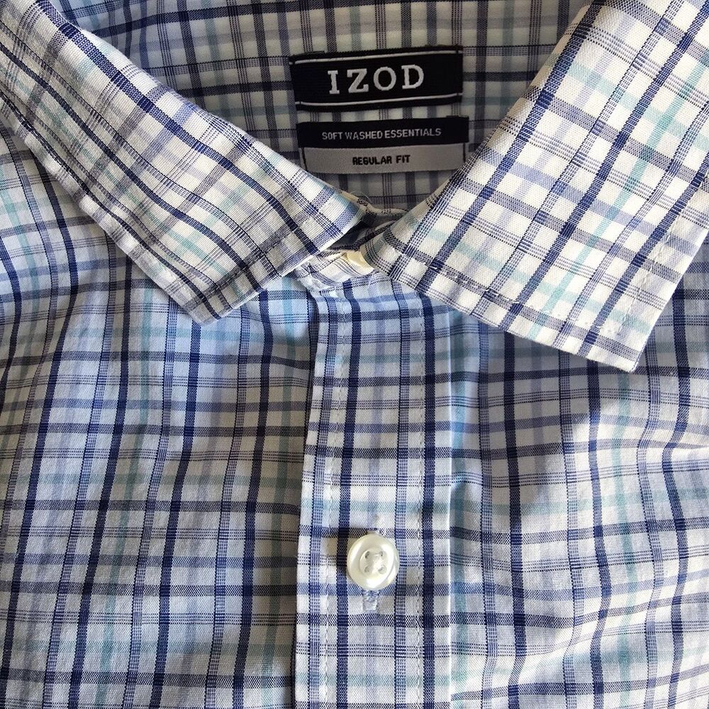 IZOD Men's Easy Care Regular Fit Long Sleeve, 17-17.5 36-37 Check Plaid Nice! - Picture 7 of 9